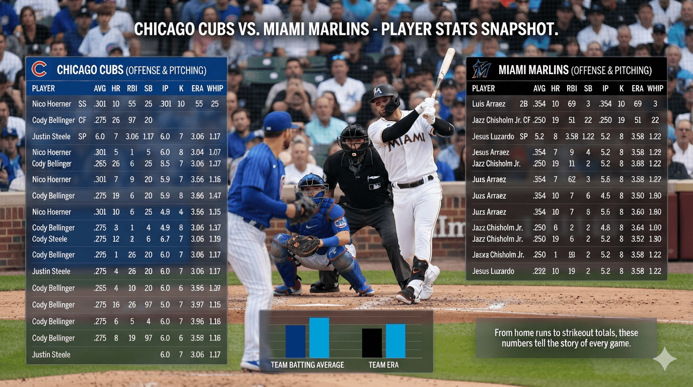 Chicago Cubs vs. Miami Marlins Match Player Stats